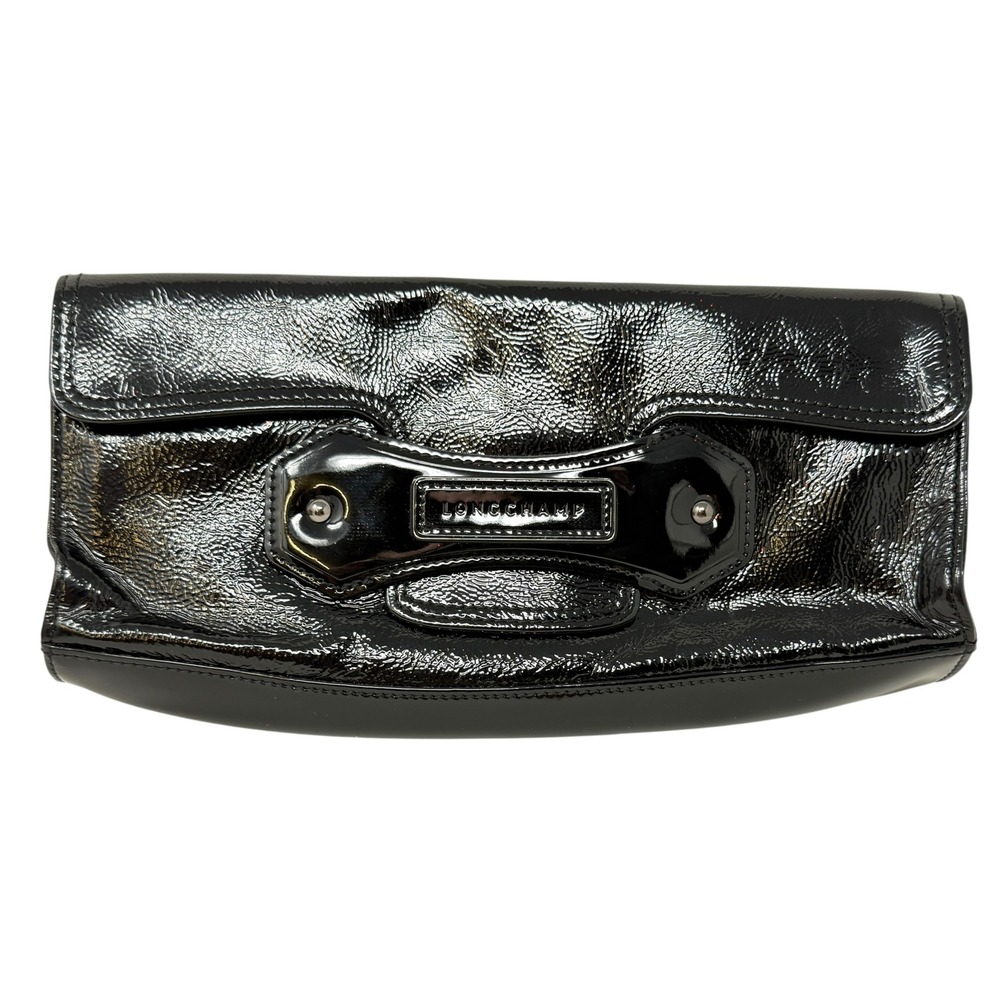 Longchamp Clutch Bag Women Black Patent Leather Evening Handbag Noir Pailleté - Picture 2 of 14